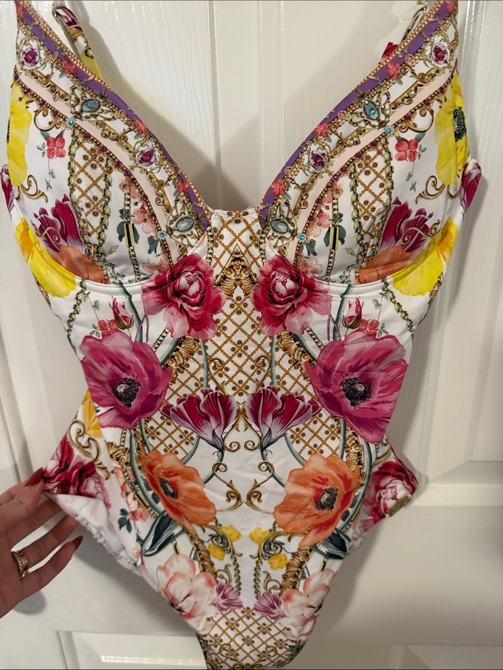 Camilla Floral One-Piece Swimsuit in Pink, Yellow, Orange - Picture 9 of 11